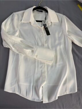 Tahari White Satin Button-Front Blouse